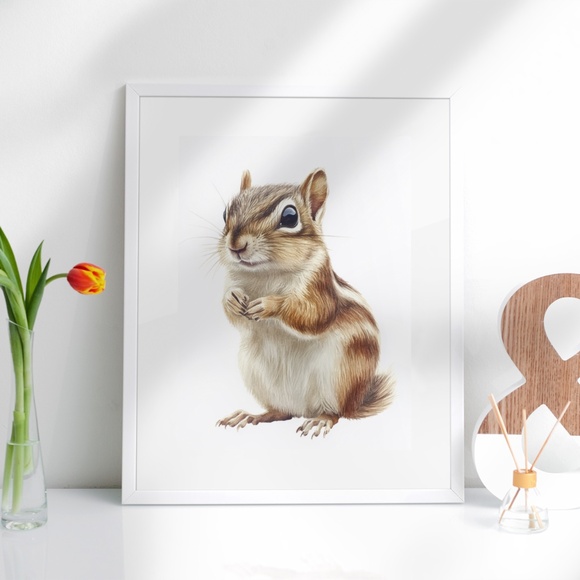 Watercolor Chipmunk Portrait Wall Art Illustration Print Poster Unframed - Picture 4 of 9